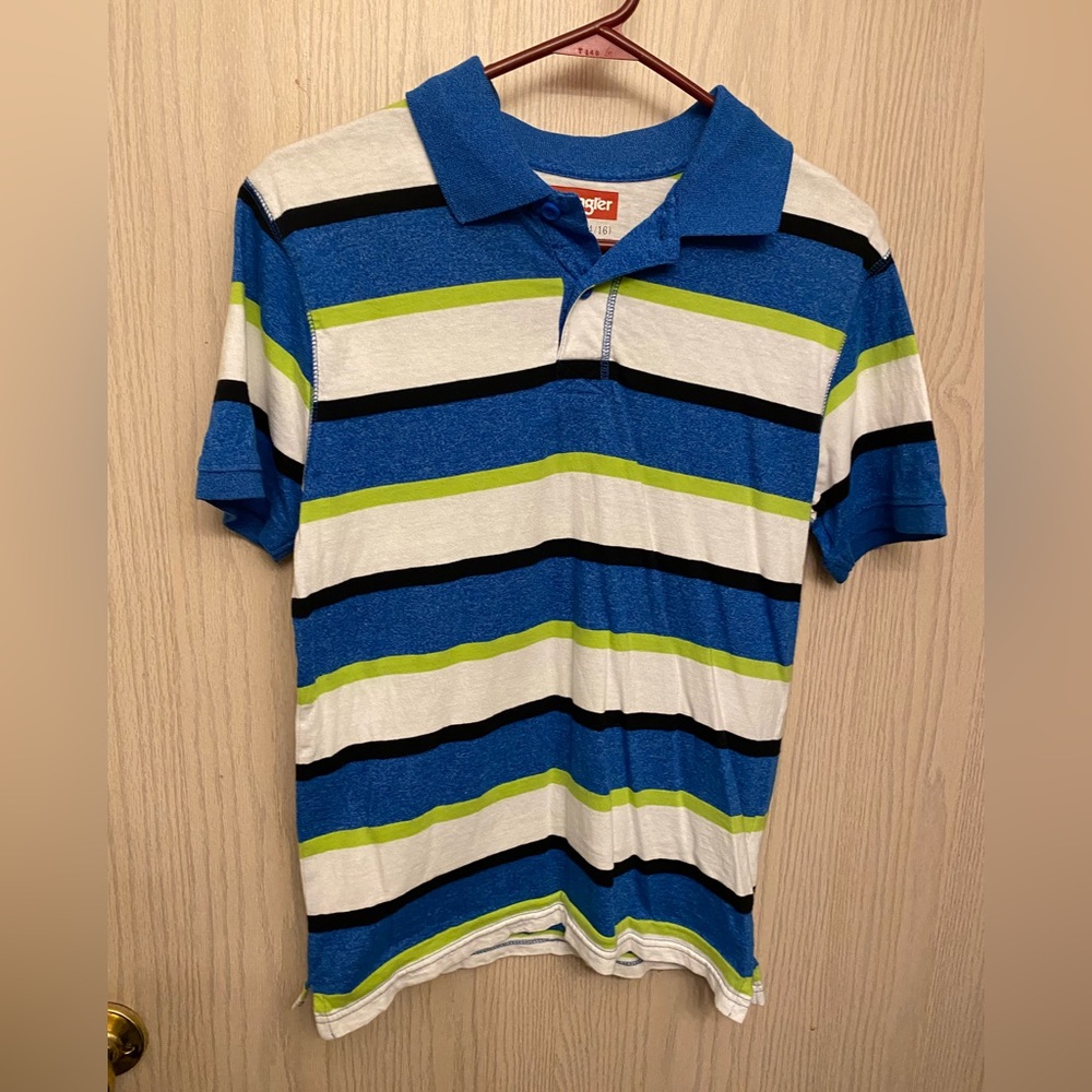 XL 14/16 - blue green white striped Wrangler Polo Shirt